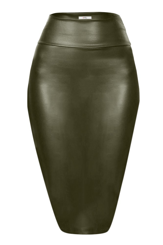 Faux Leather Pencil Bodycon Midi Skirt for Women, USA