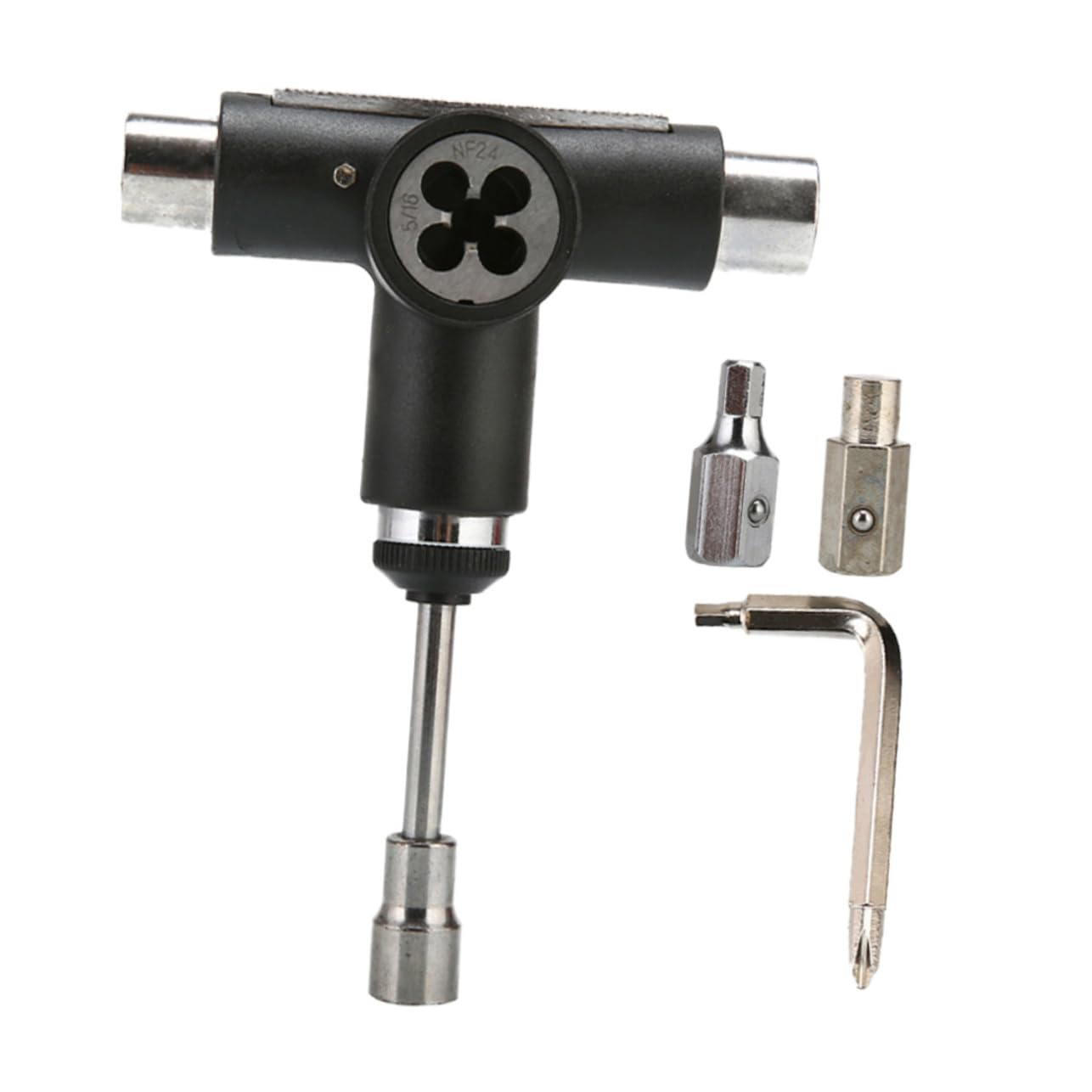 MUSISALY One Portable T Tool for Skateboards and Cruisers Multifunctional Lightweight Skate Tool for Easy Repairs and Adjustments Black