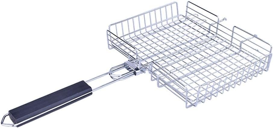 Portable Foldable BBQ Basket with Removable Handle, Stainless Steel Fish Grill Basket Featuring Lockable Design for Secure Outdoor Grilling
