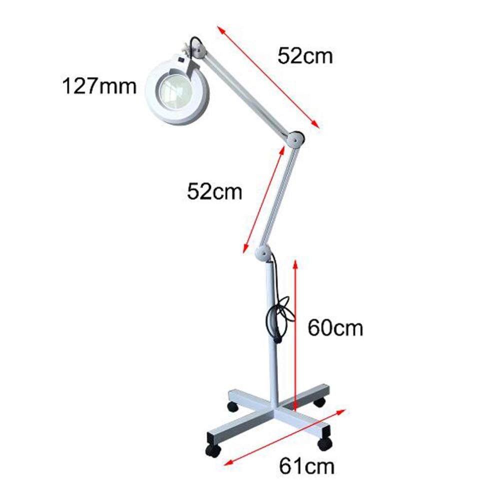 Lampada da terra con lente d'ingrandimento 5X - Lampada da lettura a braccio girevole regolabile con base girevole a 4 ruote con collo d'oca per attività professionali, gioielli, cucito, artigianato