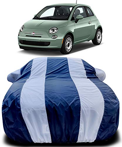 Image of PURPLEHEART 500 Car Cover Body Compatible with Mirror Pocket Triple Stitched Bottom Elastic Water Resistant UV Protection & Dustproof Car Cover-Blue & White
