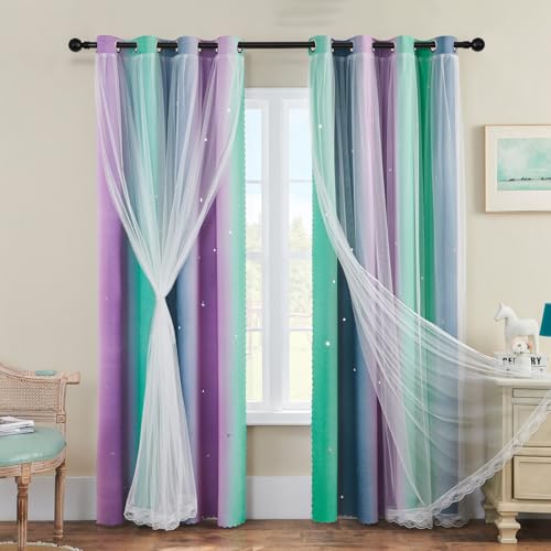 Consejos para Comprar Visillos , listamos los 10 mejores. 38 Cortinas para Niños 213 cm Caída con Visillo para el Tratamiento de Ventanas Oscurecimiento de la Habitación Cortinas Coloridas Reducción de Ruido Decoración de Dormitorio...