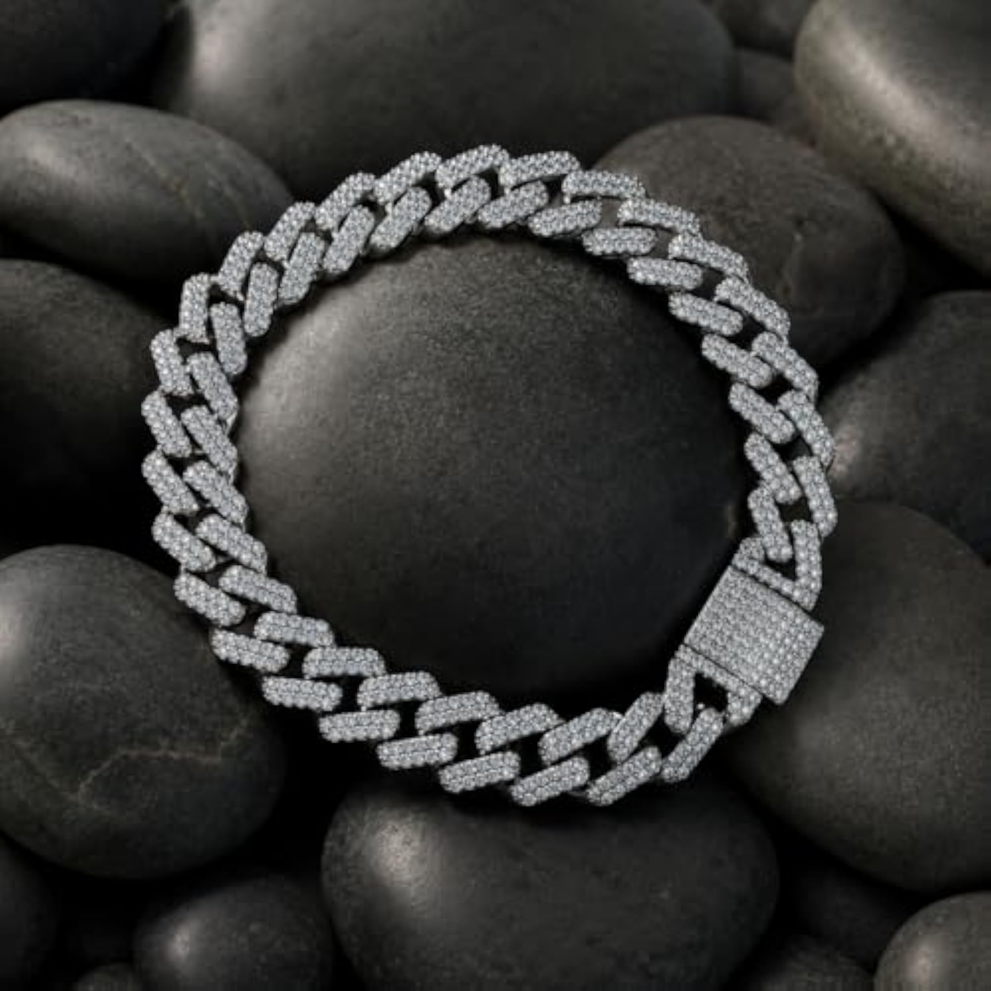 Men's Iced Cuban Silver Bracelet, Premium Silver Tone