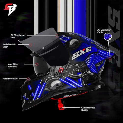 Image of Steelbird SBH-61 SXE X2 Pinlock ISI and Dot Certified Full Face Helmet for Men and with Inner Silver Sunshield