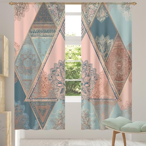 Mexpekil Lot de 2 rideaux transparents à motif triangles bohèmes pour salon, chambre à coucher, voilage filtrant la lumière avec passe-tringle, traitement...