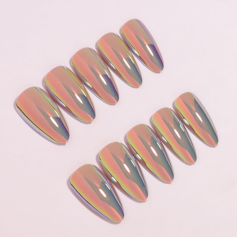 Chrome Press on Nails - Medium Acrylic Holographic Nails