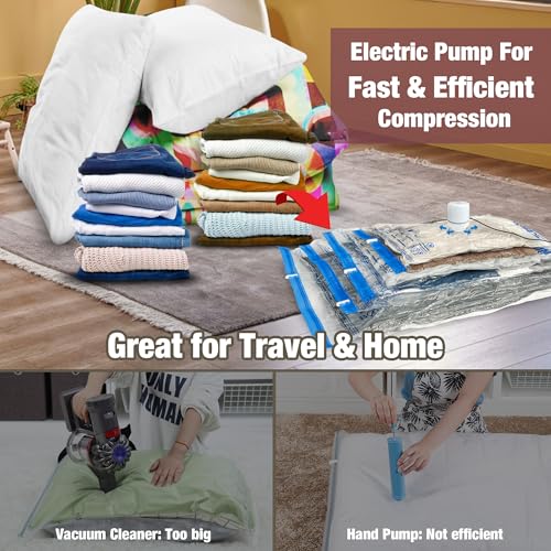 Image of HIBAG Vacuum Storage Bags with Electric Pump, Vacuum Seal Bags for Clothing, Pillows, Blanket Bedding Comforters, 10 pack Jumbo