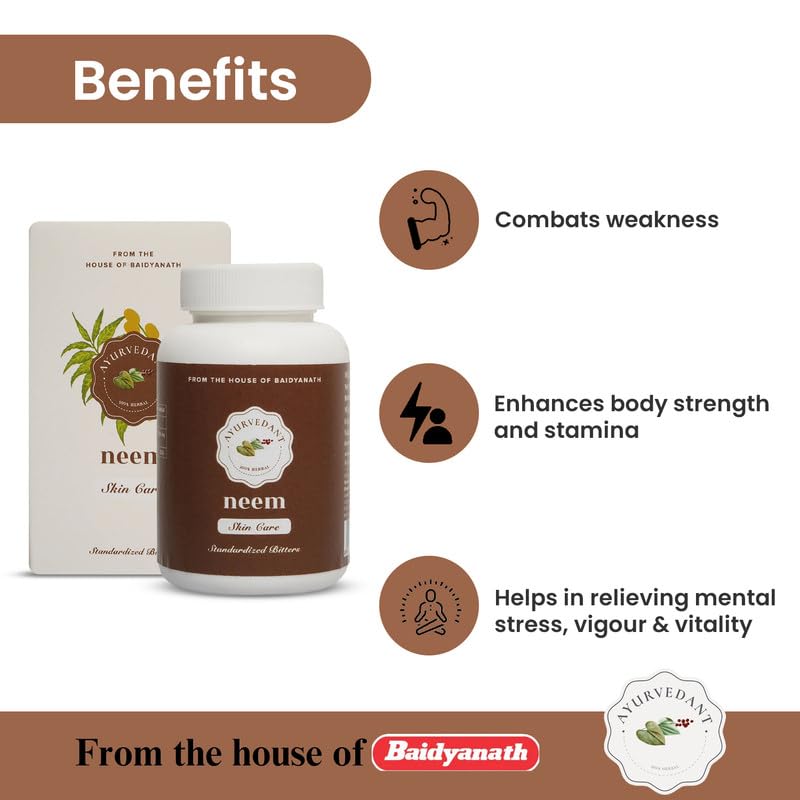 Baidyanath Ayurvedant Neem Tablets (60 Tabs) for Skin Health and Detoxification Support (Pack of 1) 1