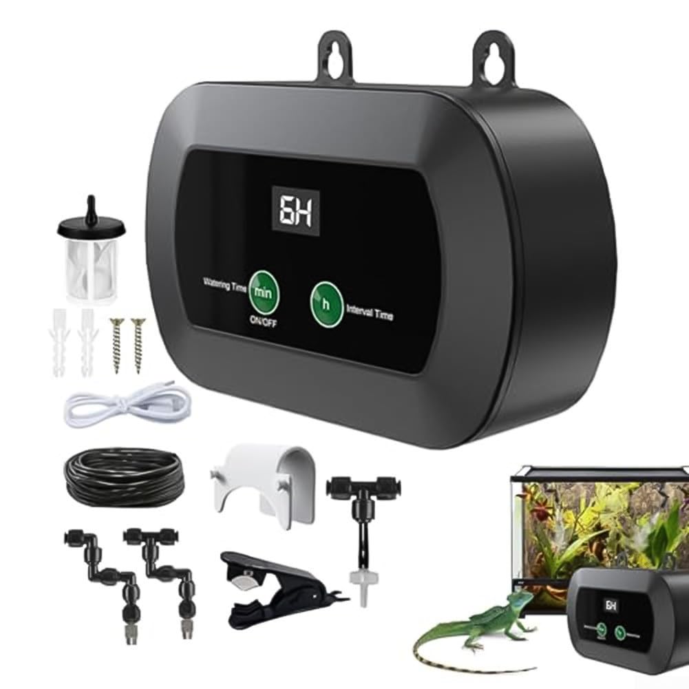Automatischer Terrarium-Luftbefeuchter, zeitgesteuertes Sprühsystem mit 360° verstellbaren Düsen für Reptilienkletterhaustier IC501S