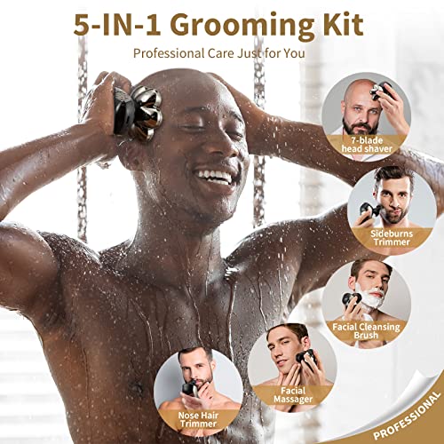 Detachable Head Shavers For Men, Shpavver 5-In-1 Electric Razor, Ipx7 Waterproof Head Shaver For Bald Men, Wet/Dry Led Display Rechargeable 7D Rotary Shaver Grooming Kit With Type-C Charge #TOP3