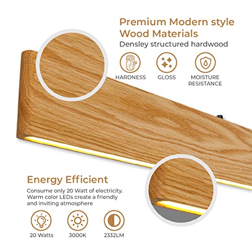 Moongkle 39” Linear Oak Wooden Led 20W Modern Adjustable Linear Pendant Lighting For Kitchen Island Dining Room Pool Table Light Dining Room Light Fixtures Easy To Install #TOP4