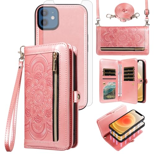 Coque iPhone 12 Mini Asuwish avec portefeuille amovible et verre