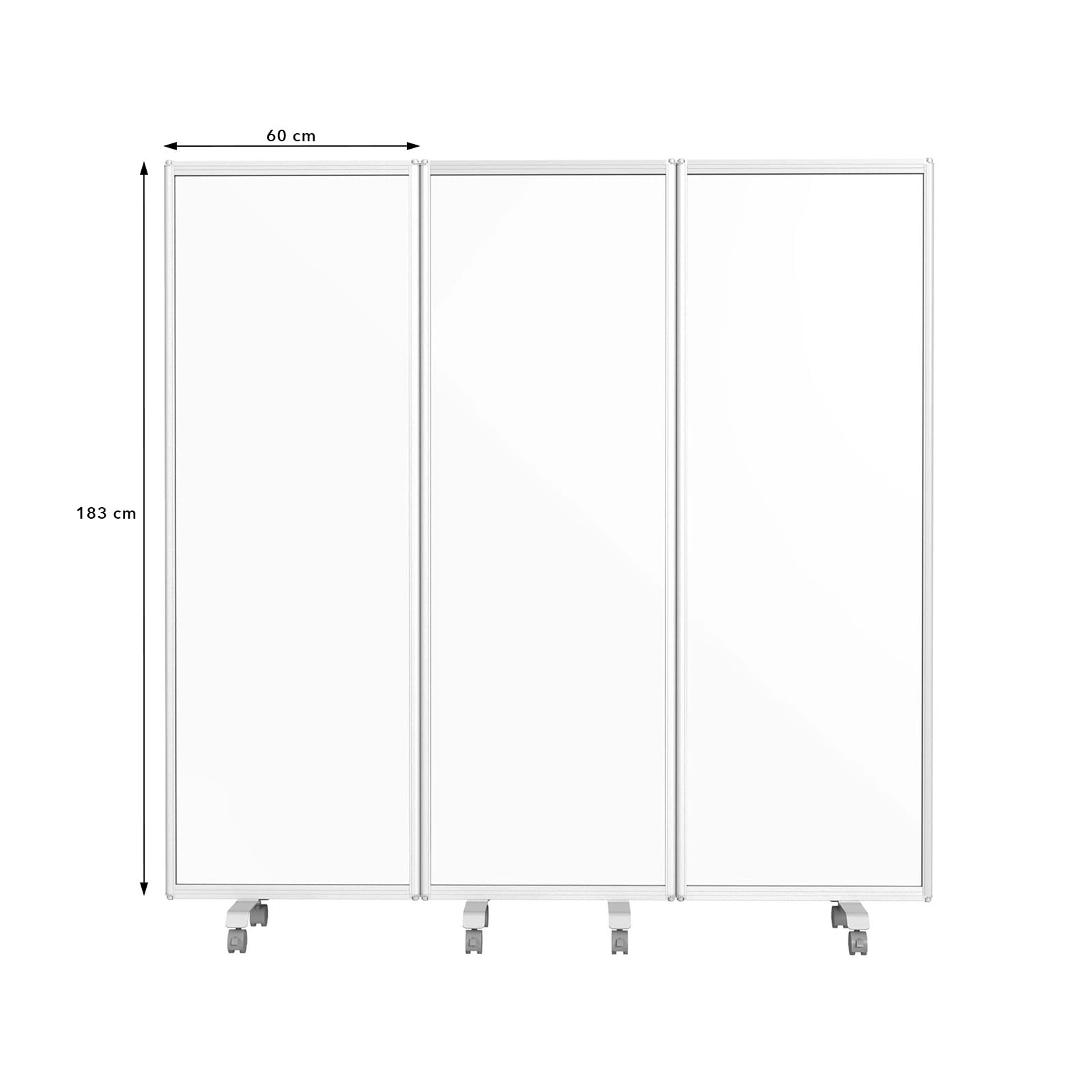 MoB Mobile Trennwand Raumteiler für Büro, Arbeitsplatz Innen faltbare & flexible Präsentationsboard mit beschreibbarer Oberfläche - Whiteboard mit Alurahmen - Magnetboard (Whiteboard, 180 x 180 cm)