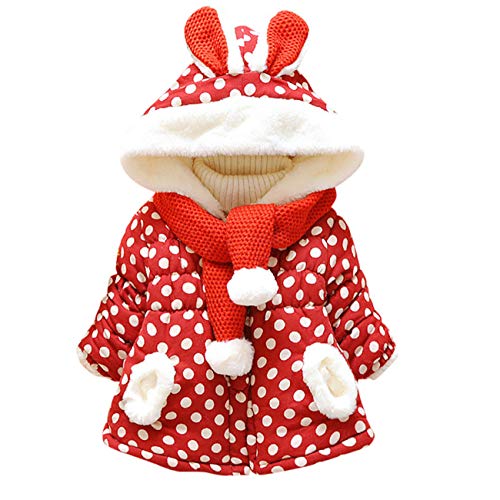 HCFKJ Ropa Bebe NiñA Invierno NiñO Manga Larga Camisetas BEB Conjuntos Moda Lindos Orejas De Conejo Encapuchado Lunares Invierno Abrigo Chaquetas Ropa Exterior (2-3 años, Rojo)