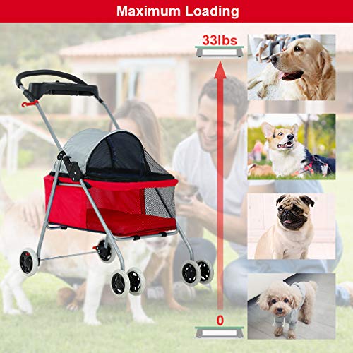 image for BestPet Pet Stroller 4 Wheels Posh Folding Waterproof Portable Travel 