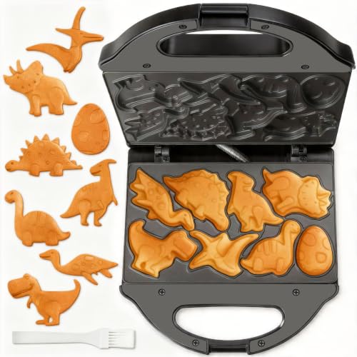 Image of SugarWhisk Dinosaur Mini Waffle Maker for Kids, Mini Pancake Maker Machine for Halloween, 8 Different Shaped Dinos in Minutes, Electric Non-Stick Waffle Iron, Graphite