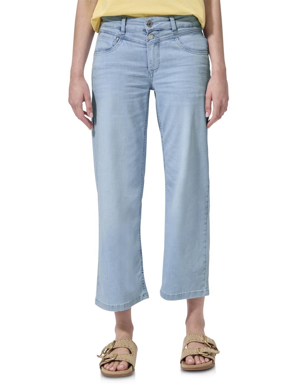 Street One Studio Women's Mid Waist Wide Leg Jeans in Loose Fit 3818726, Soft Bleached Washed, 31W x 26L