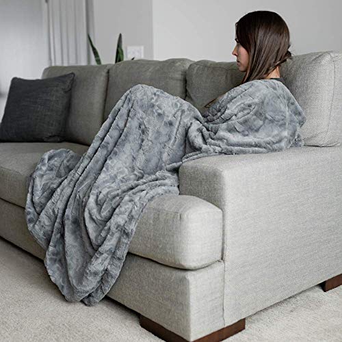 Graced Soft Luxuries Softest Warm Elegant Cozy Faux Fur Home Throw Blanket (Solid Gray, Large 50" X 60") #TOP3