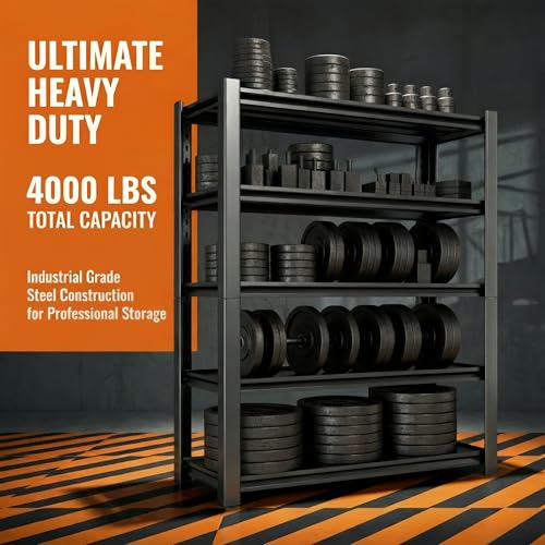 Image of 4000 LBS Heavy Duty Garage Shelving, 60 inch W x 24 inch D x 76 inch H Metal Storage Shelves, Adjustable Boltless Steel Storage Rack for Garage, Basement, Warehouse, Pantry