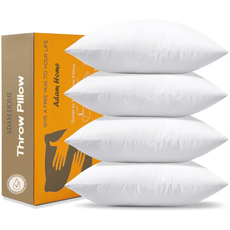 Adam Home Cushion Inserts 55cm x 55cm (22 x 22 inches) Hypoallergenic Fluffy White Cushion Inner Perfect Hollowfibre for Sofa Cushion Pads (Pack of 4)