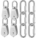 ZOENHOU 4 Pack 25MM Single Pulley Block Set with 6 Quick Links, M25 Stainless Steel Snatch Block...