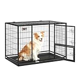 Feandrea Heavy-Duty Dog Crate, Dog Cage, 107 x 70 x 74.9 cm, for Large and Medium Dogs, Double Removable Door, Easy Cleaning, Pet Cage, XL, Black PPD001B01