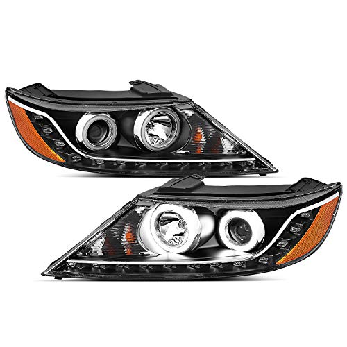 AmeriLite for 2011-2013 Kia Sorento Black Projector Headlights Xtreme Bright LED Halo Ring Set - Passenger and Driver Side