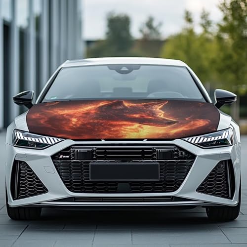 Image of Flame Wolf Design Car Hood Cover Polyester,Engine Protection Cover,Elastic Fabrics Can be Washed,Car Bonnet Banne