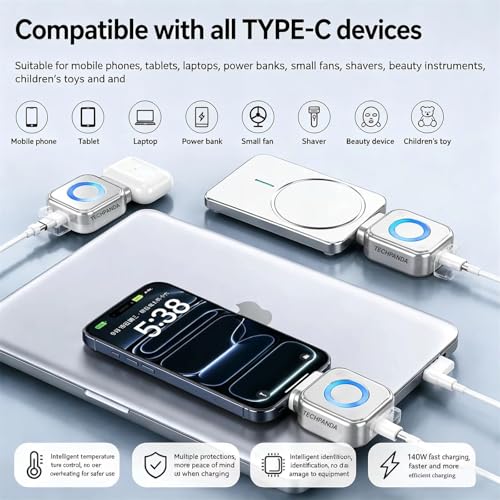 Image of TechPanda 140W Fast Charging AI Smart USB-C Charger - Dual-Core Protection, Auto Disconnect, Universal High-Speed Power Adapter for Mobile Phones, Tablets & Gaming Devices