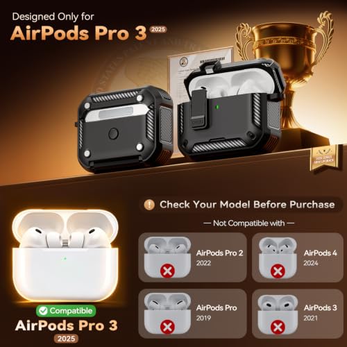 Image of for AirPods Pro 3 Case, Features Secure Lock, Phone Stand & Compatible with MagSafe, TNSNK for AirPods Pro 3rd Generation 2025 Hard Shell Cover for Men Women, Includes Cleaning Kit & Keychain