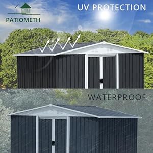 8' x 6' Outdoor Metal Storage Shed Outdoor Shed Galvanized Steel Garden Shed with Sliding Door and Window for Ventilation Storage Sheds House for Backyard Garden(Grey 8 x 6 Outdoor Metal Storage Shed Outdoor Shed Galvanized Steel Garden Shed with Sliding Door and Window for Ventilation Storage Sheds House for Backyard GardenGrey