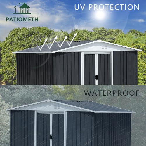 8-x-6-Outdoor-Metal-Storage-Shed-Outdoor-Shed-Galvanized-Steel-Garden-Shed-with-Sliding-Door-and-Window-for-Ventilation-Storage-Sheds-House-for-Backyard-GardenGrey 8 x 6 Outdoor Metal Storage Shed Outdoor Shed Galvanized Steel Garden Shed with Sliding Door and Window for Ventilation Storage Sheds House for Backyard GardenGrey