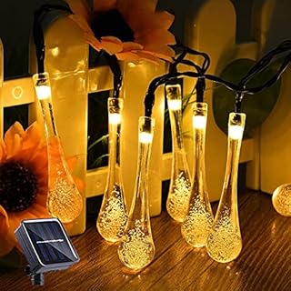 ZVO Solar Fairy Lights Outdoor Garden, 6.3M 30 LED Solar Powered Waterdrop Teardrop String Lights, IP65 Waterproof Indoor Raindrop Lamp for Tent Patio Tree Christmas Balcony Decoration(Warm White)