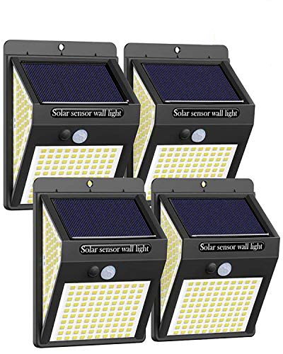 Solar Lights Outdoor, 4Packs 220LED Solar Motion Sensor Outdoor Security Light, 3 Lighting Modes Solar Wireless Wall Lights, IP65 Waterproof Solar Powered for Garden Fence Patio Yard Solar Lights Outdoor, 4Packs 220LED Solar Motion Sensor Outdoor Security Light, 3 Lighting Modes Solar Wireless Wall Lights, IP65 Waterproof Solar Powered for Garden Fence Patio Yard