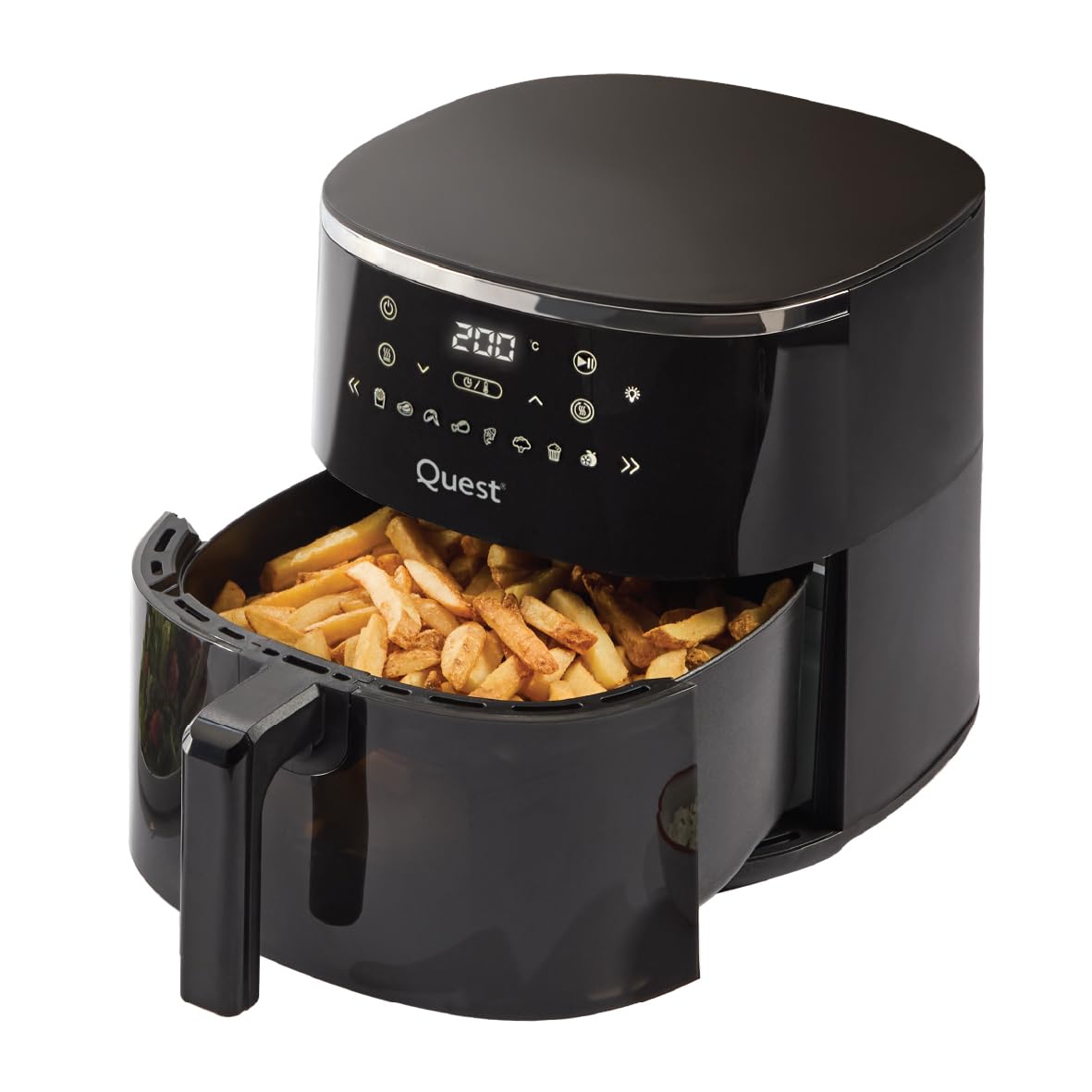 Quest Digital Air Fryer / 6 Litre Capacity / 8 Cooking Presets, Keep Warm & Shake Reminder/Non-Stick Drawer/Transparent Viewing Window / 1750W (33860)