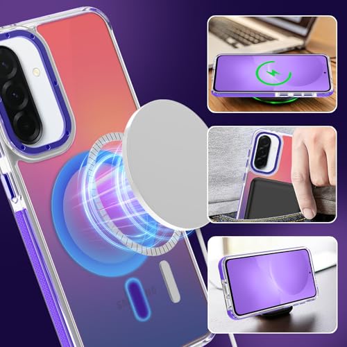 Image of Magnetic Case for Samsung Galaxy A36 5G [Compatible with Magsafe] [Cute Fashion Fluorescent Design] [1 Screen Protector] Slim Translucent Matte Case for Galaxy A36 5G 6.7 inch, Purple