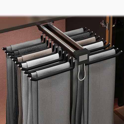 22 Arms Trousers Rack Closet Pull Out Pants Rack, Steel Pants Hanger Bar Clothes Organizers for Space Saving and Storage Maximum Load 33lbs Black 23.2 * 18.1 * 3.7inch