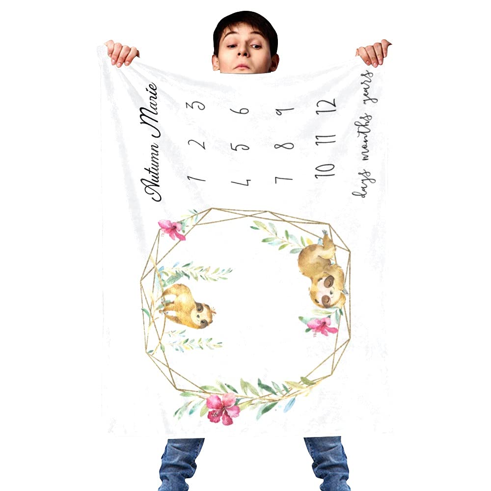 Personalized Sloth Baby Blanket – Custom Name, 30x40 Inches, Flannel Fleece | Baby Shower Gift, Nursery Blanket - View #9