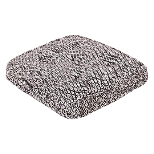 Image of Woven Quilted Floor Cushion 40x40x8 cm Black Argyle with Cotton Filler Small Size for Seating, Patio Seat, Meditation, Yoga, Pooja, Guests, Living Room, Bedroom Size - 16x16x3 Inch