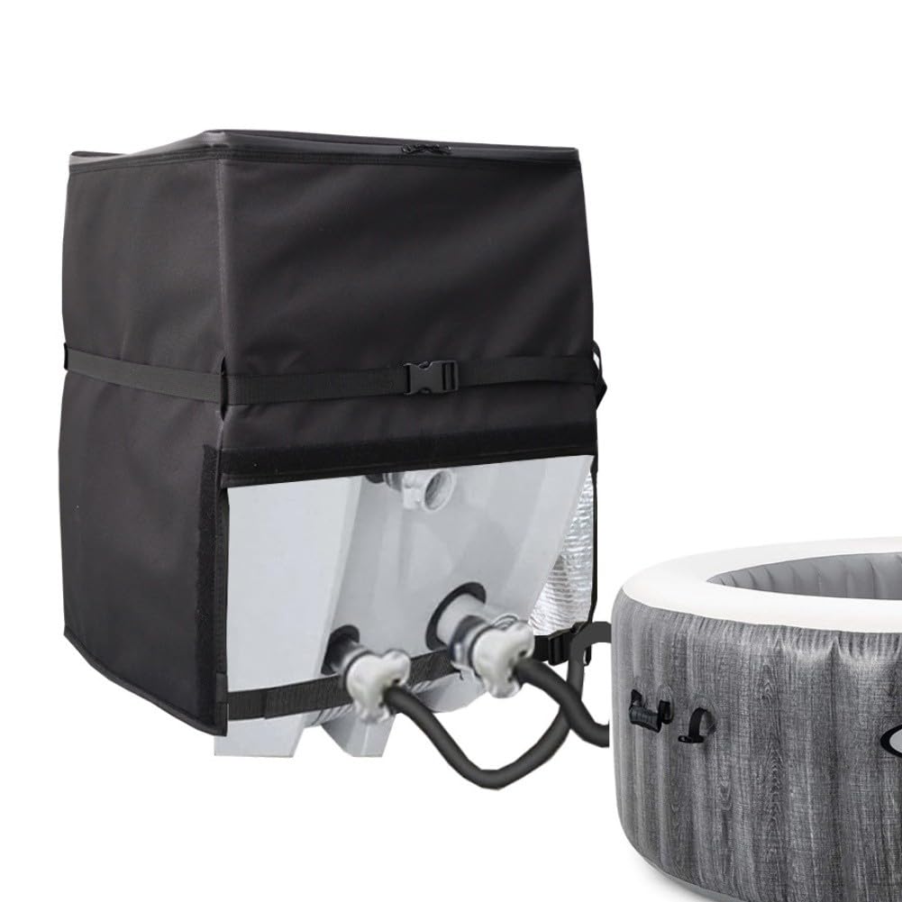 Funda protectora de aluminio con cremallera para bomba de calefacción de spa, cubierta aislante resistente a la intemperie para bombas de bañera de masaje en villas y hoteles, color negro