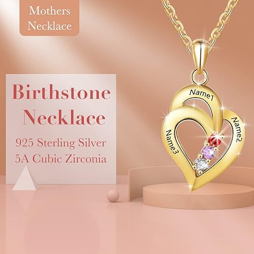 Miniatura 2 de Lam Hub Fong Collar con nombre para mujer, regalos personalizados para el día de la madre, collar de piedra natal para madre e hija, regalos