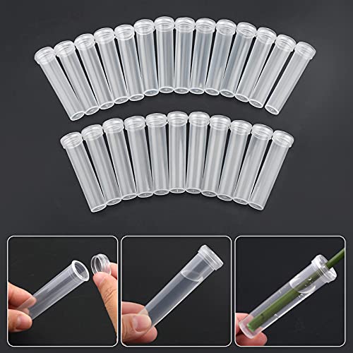 AIEX 48pcs Floral Water Tubes Reusable Plastic Flower Tubes with Silicone Cap for Flowers Plants 7.2x1.8cm/2.8x0.7inch(White Clear) image 1