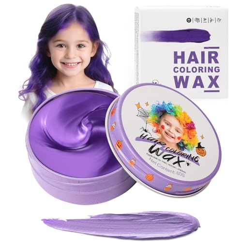 Temporary Purple Hair Color Wax for Kids Women Men Colored Hair Styling Mud Washable Style Violet Dye for Girl Boy Teens DIY Instant Hair Coloring Gel Cream for Cosplay Halloween Childrens Day