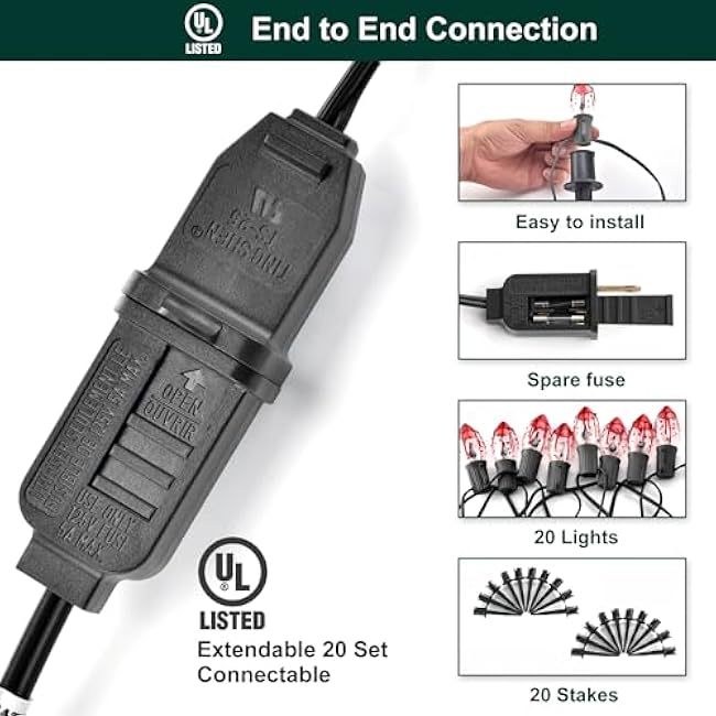 Halloween Decorations - 24.2FT Flickering Flame String Lights with Stakes, C9 Halloween Pathway Lights, 20 Flicker Flame Walkway Light Waterproof for Outdoor Lawn Yard Party