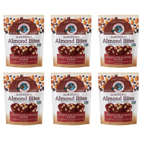 Almondina Almond Bites Cookies, Chocolate Almond Raisin Flavor, Baked, Thin, Crunchy And Sweet Snack, Non-Dairy And Kosher, Toasted With Natural Ingredients, 5-Ounce Package (Pack Of 6) #TOP5