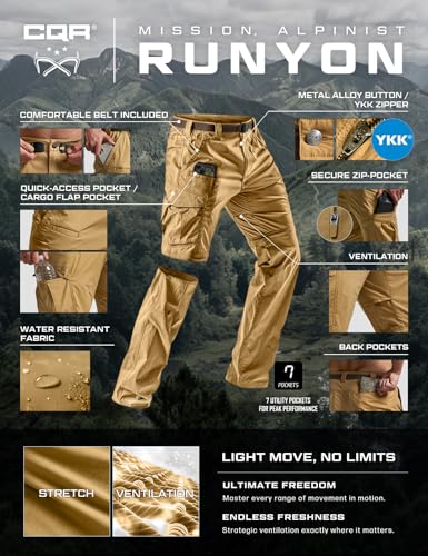 Image of CQR Men's Convertible Cargo Tactical Pants, Water Resistant Outdoor Hiking Pants, Zip Off Lightweight Stretch Work Pants