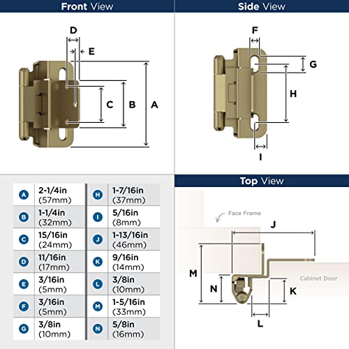 Image of Amerock 1 Pair 3 /8 inch Inset Golden Champagne Self-Closing Wrap Hinge
