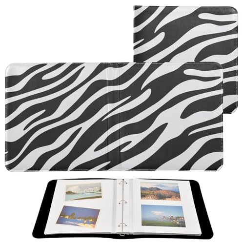 JIPONI Pattern Boho Zebra Print Large Photo Album, DIY Leather Cover Scrapbook Albums for 4x6 5x7 6x8 Pictures, Self Adhesive Memory Book for Wedding, Baby, Family