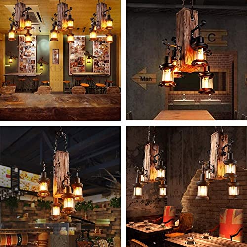 Lampe suspendue rétro industrielle E27 en bois et métal à 4 lumières
