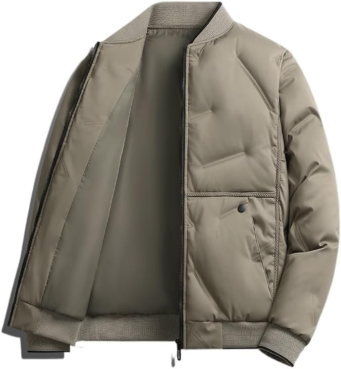Mens Baseball Collar Down Jackets Winter Thick Warm Casual Insulated Puffer Coat Stylish Outerwear
